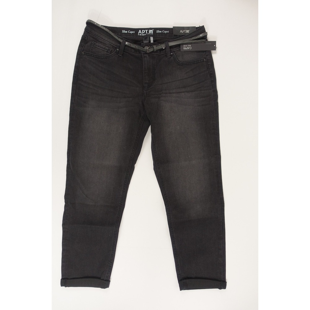 Apt 9 Capris Jeans Women Size 10 Modern Slim Fit Cuffed Stretch Blackwash Belted